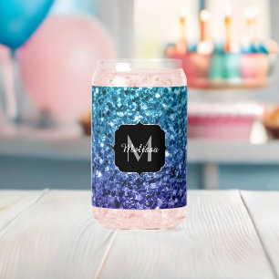 Aqua blue Ombre scintille Monogramme personnalisé