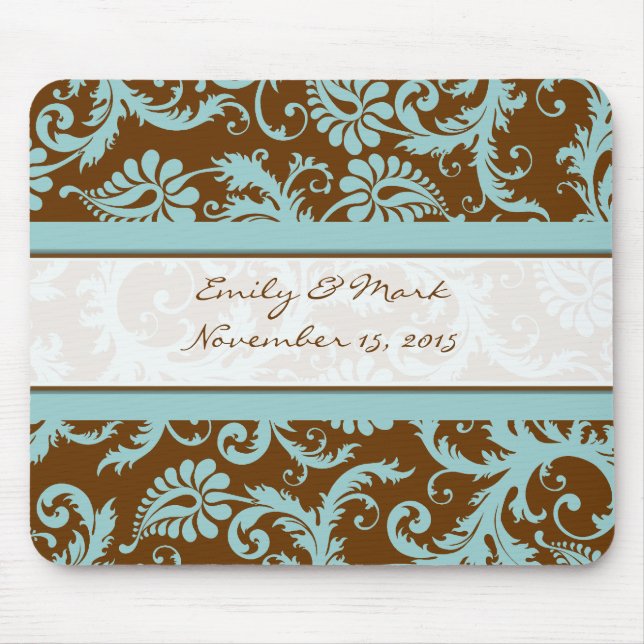 Aqua Blue on Brown Wedding Mousepad Geschenke (Vorne)