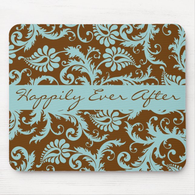 Aqua Blue on Brown Wedding Mousepad Geschenke (Vorne)