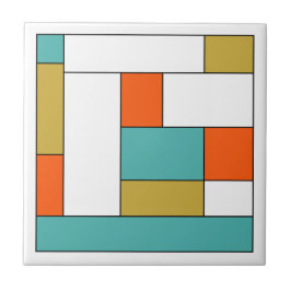 Aqua Blue Orange Gold Mid Century Color Block Fliese