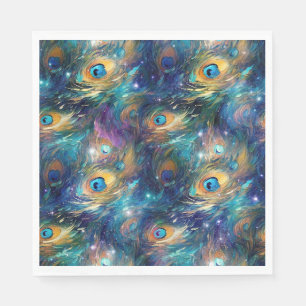 Aqua Blue Painted Peacock Feathers Serviette