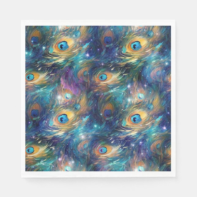 Aqua Blue Painted Peacock Feathers Serviette (Vorderseite)