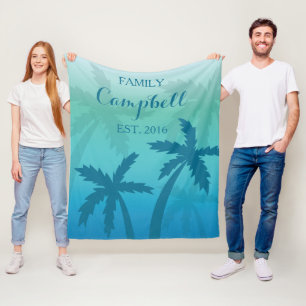 Aqua Blue Palm Tree Tropical Custom Family Fleecedecke