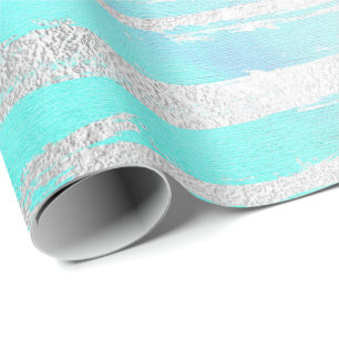 Aqua Blue Pastell Silver Stroke Wasserfarbe Geschenkpapier