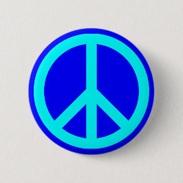 Aqua Blue Peace Symbol Button