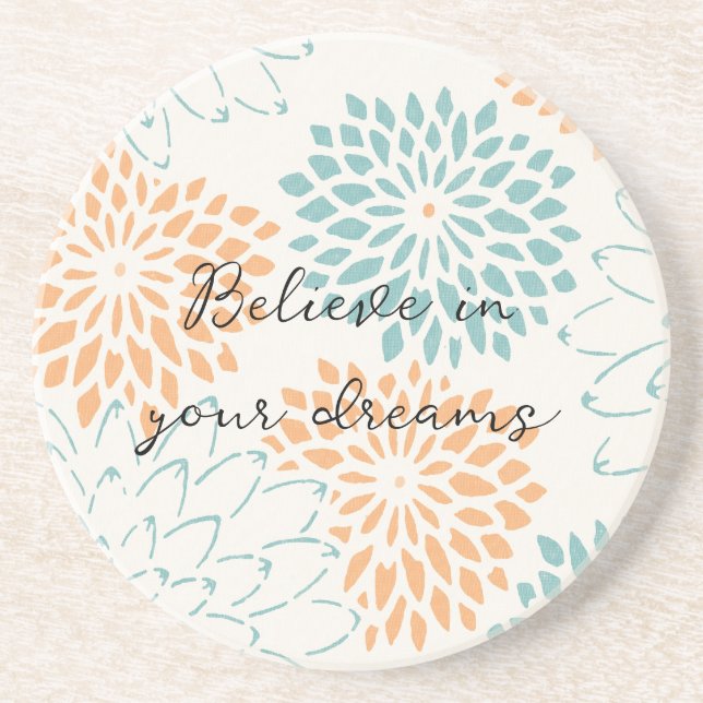 Aqua Blue Peach White Floral Getränkeuntersetzer (Vorne)
