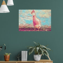 Aqua Blue Peachy Duck Art Deco Poster