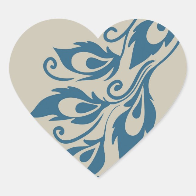 Aqua Blue Peacock Feathers Herz-Aufkleber (Vorderseite)