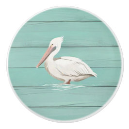 Aqua Blue Pelican Bird Imitats Holzklammer Keramikknauf