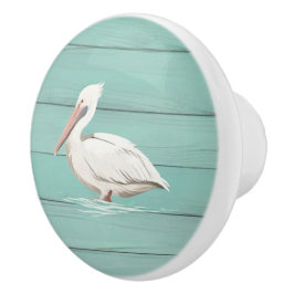 Aqua Blue Pelican Bird Imitats Holzklammer Keramikknauf