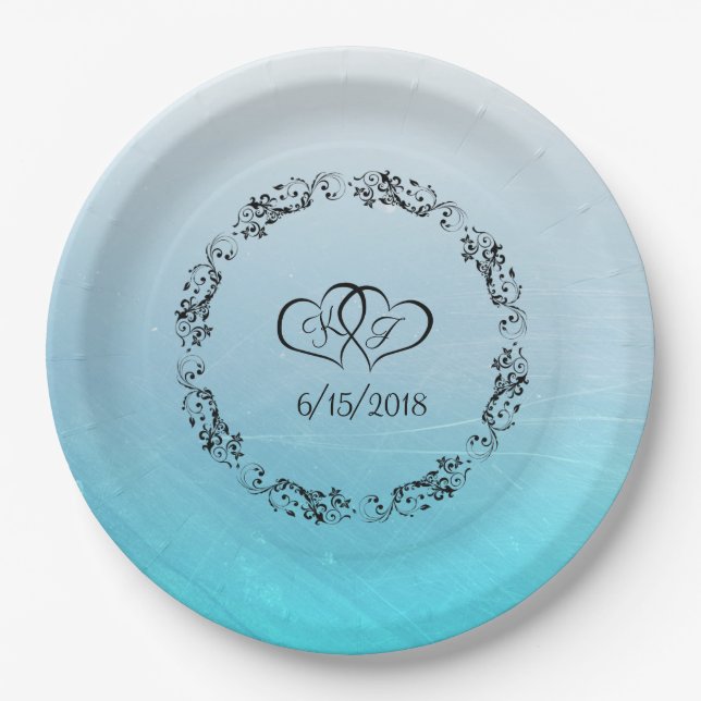 Aqua Blue Personalisiert Wedding Paper Teller (Vorderseite)