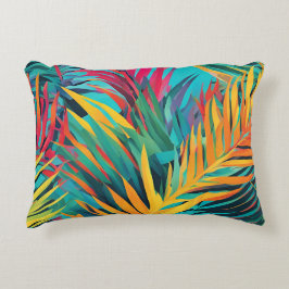 Aqua Blue Pink Farbenfrohe Palm Blätter Dekokissen