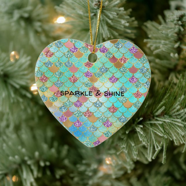 Aqua Blue Pink Gold Glitzer Mermaid Keramik Ornament (Baum)