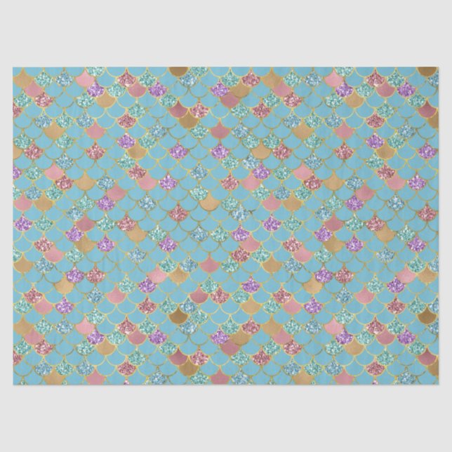 Aqua Blue Pink Lila Gold Glitzer Meraid Seidenpapier (Vorderseite)