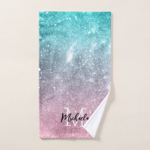 Aqua blue Pink ombre mer galaxie abstraite Monogra