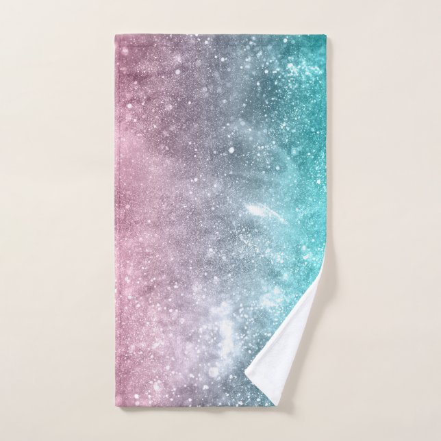 Aqua Blue Pink ombre Sea Galaxy abstrakt Badhandtuch Set (Handtuch)
