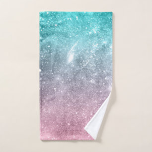Aqua Blue Pink ombre Sea Galaxy abstrakt Badhandtuch Set