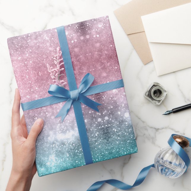 Aqua Blue Pink ombre Sea Galaxy abstrakt Geschenkpapier (Schenken)