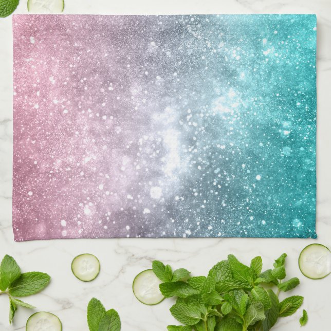 Aqua Blue Pink ombre Sea Galaxy abstrakt Geschirrtuch (Gefaltet)
