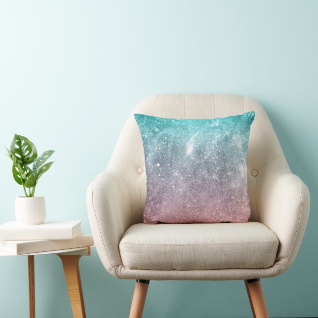 Aqua Blue Pink ombre Sea Galaxy abstrakt Kissen (Stuhl )