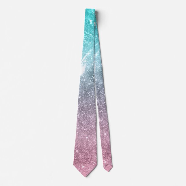 Aqua Blue Pink ombre Sea Galaxy abstrakt Krawatte (Vorderseite)