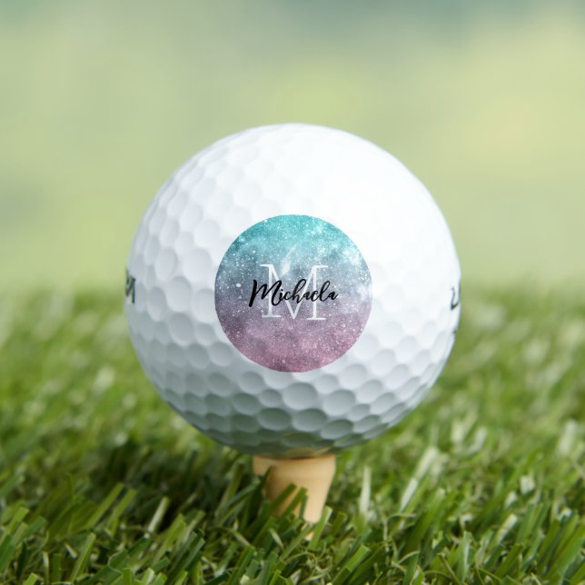 Aqua blue Pink ombre sea galaxy abstrakt Monogram Golfball (Insitu T-Shirt)