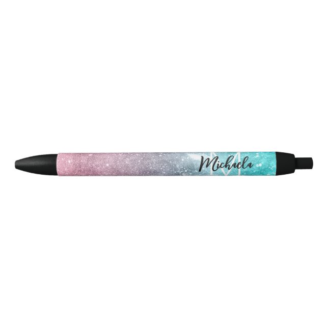 Aqua blue Pink ombre sea galaxy abstrakt Monogram Kugelschreiber (Vorderseite)