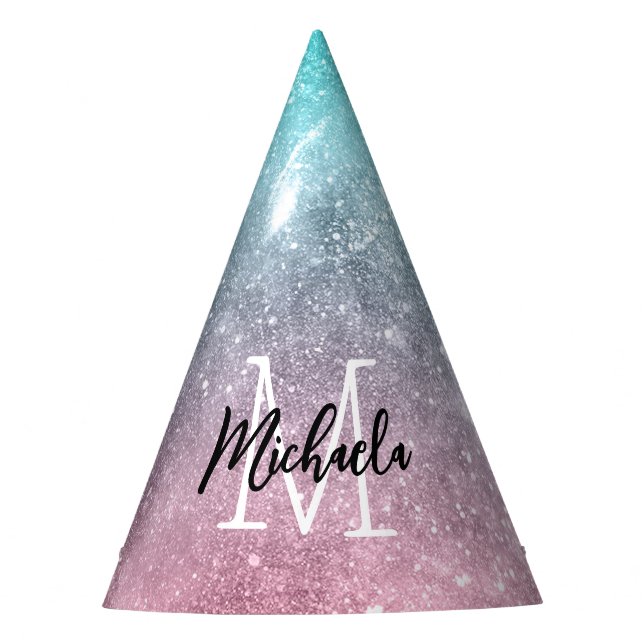 Aqua blue Pink ombre sea galaxy abstrakt Monogram Partyhütchen (Vorderseite)