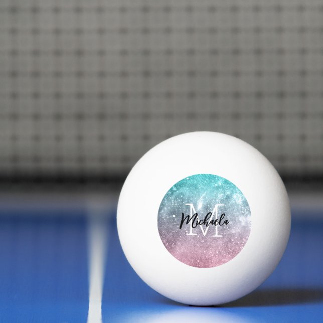 Aqua blue Pink ombre sea galaxy abstrakt Monogram Tischtennisball (Netto)