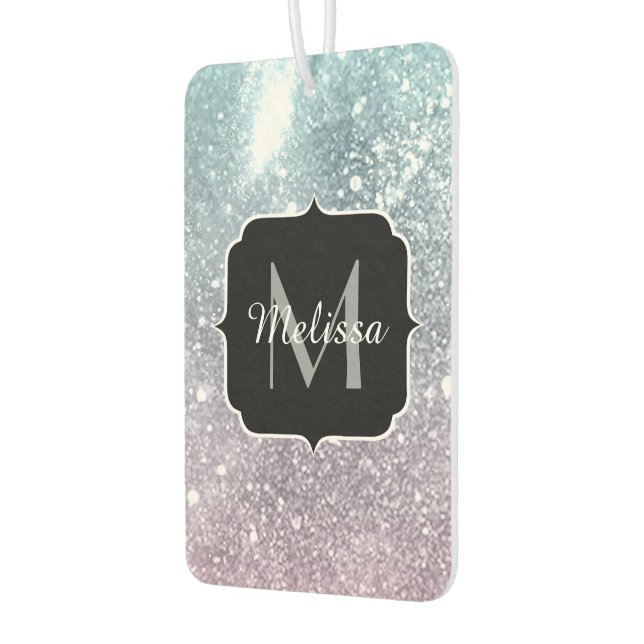 Aqua Blue Pink Sea Galaxy abstrakt Monogram Autolufterfrischer (Links)