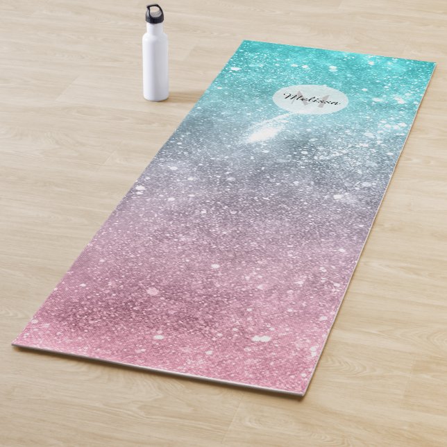 Aqua Blue Pink Sea Galaxy abstrakt Monogram Yogamatte (Beispiel)