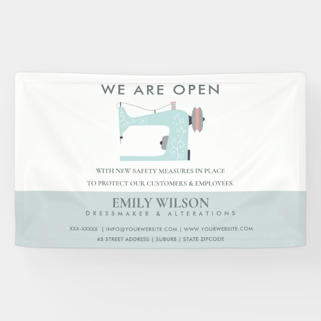 AQUA BLUE PINK SEWING MACHINE TAILOR ÖFFNEN BANNER (Horizontal)