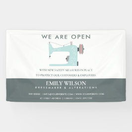 AQUA BLUE PINK SEWING MACHINE TAILOR WIEDER ERÖFFN BANNER