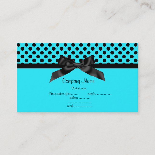 AQUA BLUE POLKA DOT BOW BUSINESS CARD 2 VISITENKARTE (Vorderseite)