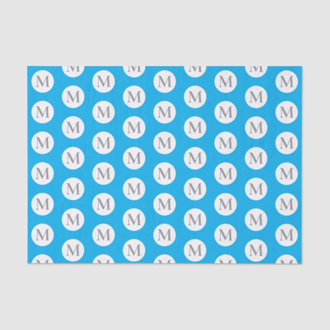 Aqua Blue Polka Dot Monogram Seidenpapier (Vorderseite)
