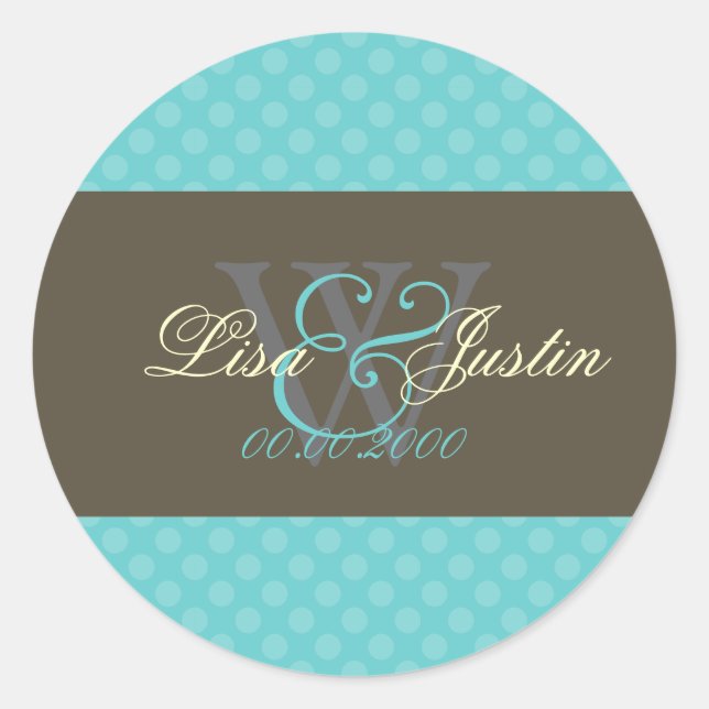 Aqua Blue Polka Dots Monogramm Aufkleber (Vorderseite)