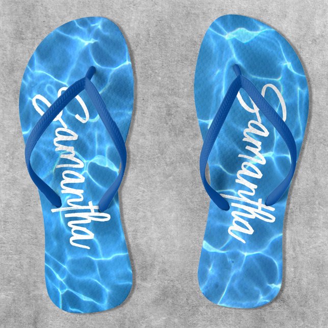 Aqua Blue Pool Foto Personalisiert Flip Flops (Personalized Swimming Pool Water Flip Flops for Her)
