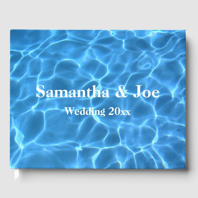 Aqua Blue Pool Foto Personalisierte Hochzeit Gästebuch (Vorderseite)