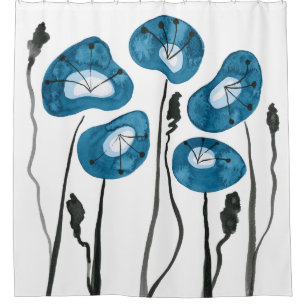 Aqua Blue Poppies Boho Modernes Badezimmer Dekorat Duschvorhang