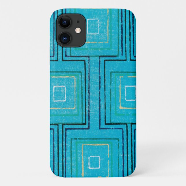 Aqua Blue Retro Kariert Art Muster Handy Case (Rückseite)