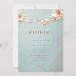Aqua Blue Rosa Blütenhochzeit Einladung