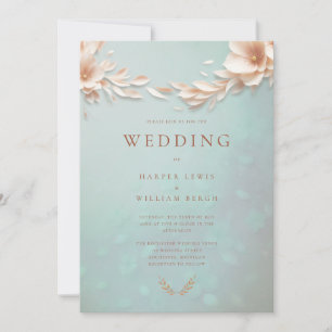 Aqua Blue Rosa Blütenhochzeit Einladung