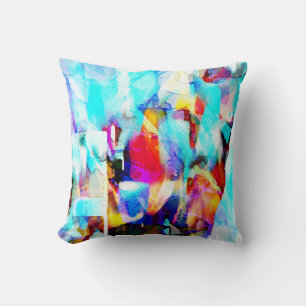 Aqua Blue Rose Gelb Weißes Malerisches Design Kissen