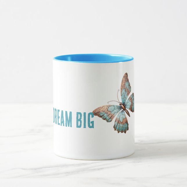 Aqua Blue Rose Rust Goldener Traum Schmetterling Tasse (Zentrum)