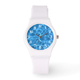 Aqua Blue Schwimmbad Foto Weiße Schwimmentzahlen Armbanduhr
