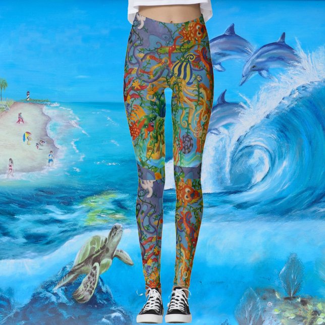 Aqua Blue Sea Abstraktes Meer Leggings (Aqua Blue Sea Abstract Art Octopus Modern Chic Leggings)