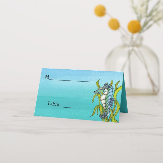 Aqua Blue Sea Creature of Seaweed Shades of Blue Platzkarte (Vorderseite)