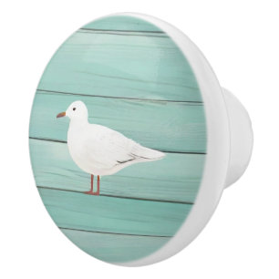 Aqua Blue Sea Gull Imitats Wood Seagull Drawer Kno Keramikknauf
