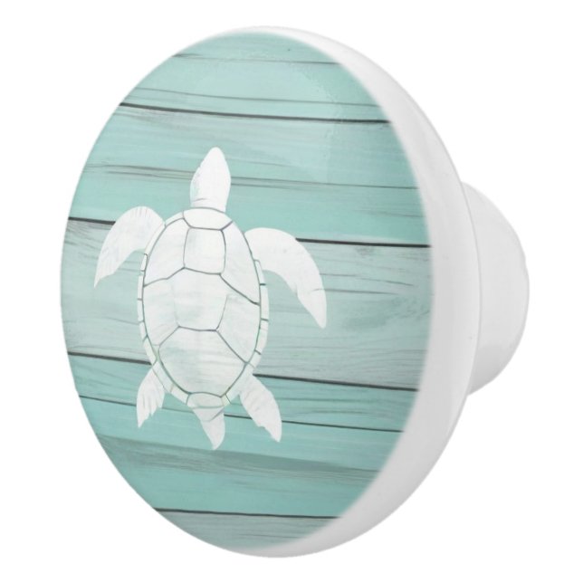 Aqua Blue Sea Turtle Imitats Holzklammer Keramikknauf (Rechts)