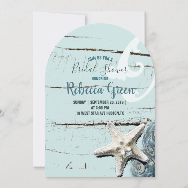 Aqua Blue Seashell Beach Brautparty Einladung (Vorderseite)